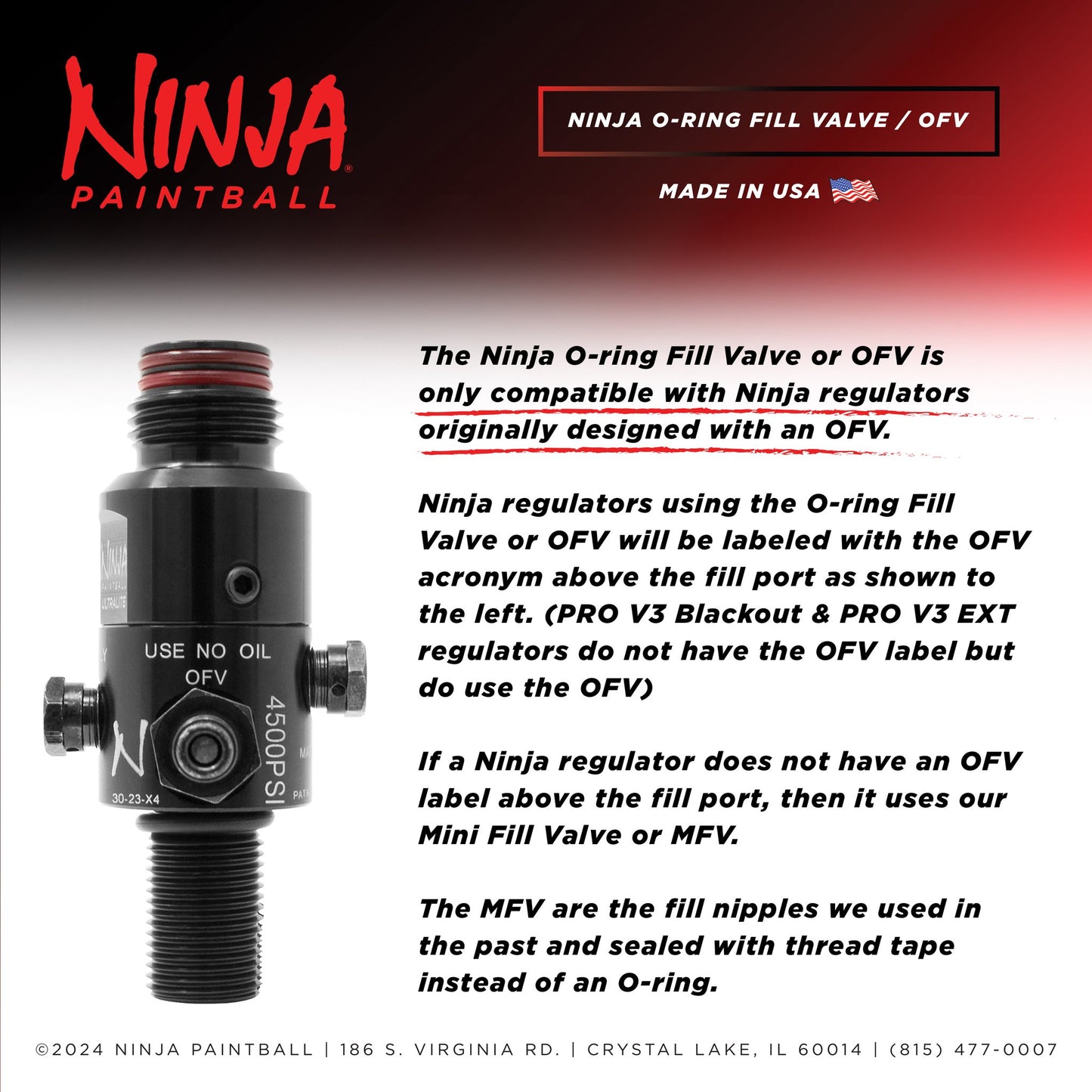 Ninja OFV HPA Compressed Air Tank Regulator Fill Nipple Assembly - Black