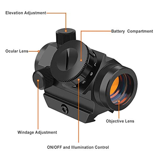 Airsoft T-1 Style 22mm Red Dot Sight with 1" Riser Picatinny Mount - Black