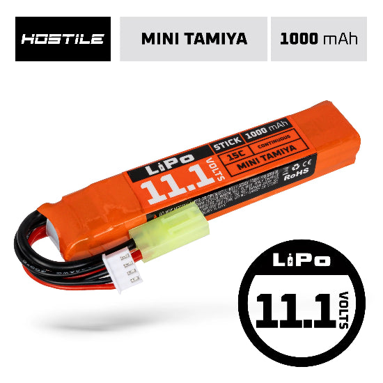 Hostile Energy LiPo Battery 11.1v 1000mAh 15C Stick (Mini Tamiya Connector)