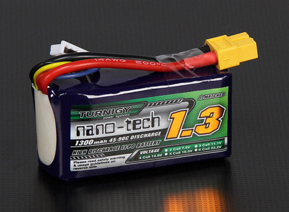 Turnigy Nano-Tech Airsoft AEG Lipo 14.8v 1300mAh 45-90C Rechargeable Battery (Brick Type) (XT60)