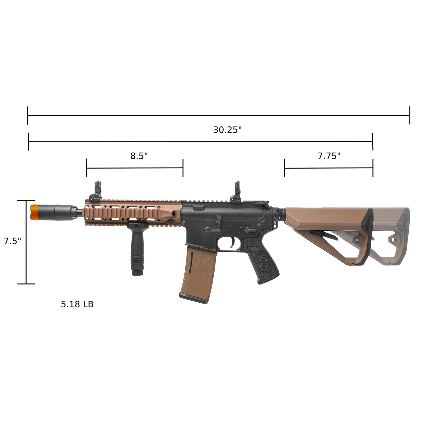 ARCTURUS LWT MK-II CQB 10" AEG Sport Airsoft Rifle Starter Pack - Black/Tan