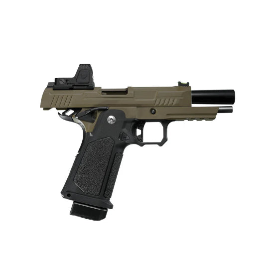 ARCTURUS Vanguard 4.3" Hi-Capa GBB Pistol w/Optics Ready Slide & ARS-1 Red Dot Combo Black/Tan