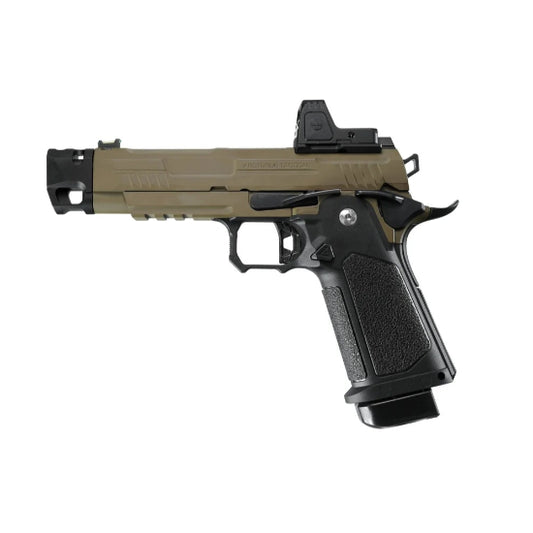Arcturus Vanguard Hi-Capa 4.3 GBB Green Gas Airsoft Pistol w/Optics Ready Slide & Compensator & ARS-1 Red Dot Combo - Black/Tan