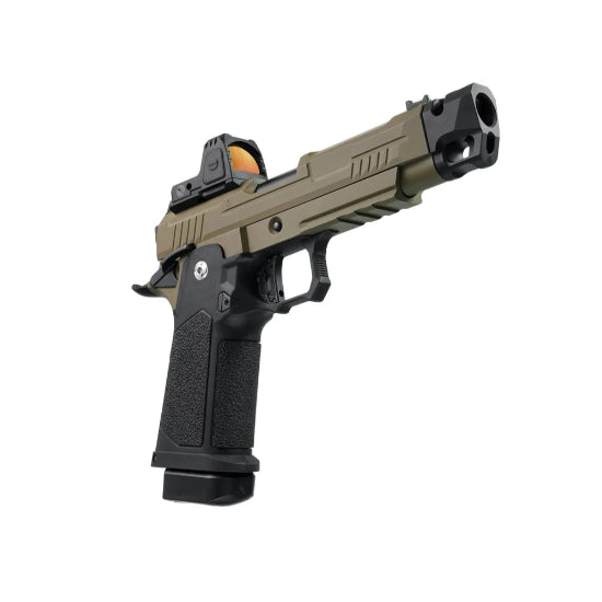 Arcturus Vanguard Hi-Capa 4.3 GBB Green Gas Airsoft Pistol w/Optics Ready Slide & Compensator & ARS-1 Red Dot Combo - Black/Tan