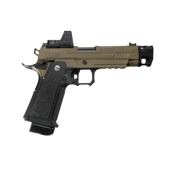 Arcturus Vanguard Hi-Capa 4.3 GBB Green Gas Airsoft Pistol w/Optics Ready Slide & Compensator & ARS-1 Red Dot Combo - Black/Tan