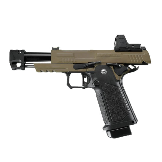 Arcturus Vanguard Hi-Capa 4.3 GBB Green Gas Airsoft Pistol w/Optics Ready Slide & Compensator & ARS-1 Red Dot Combo - Black/Tan