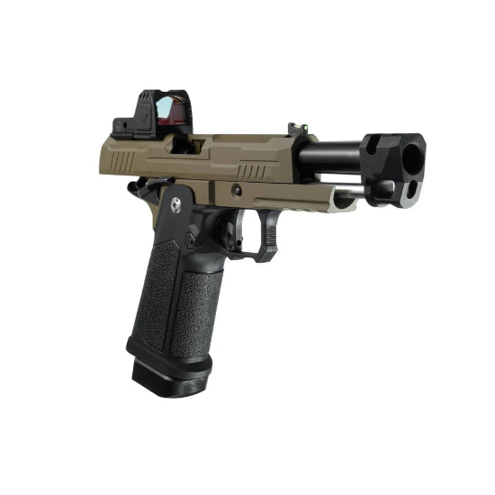 Arcturus Vanguard Hi-Capa 4.3 GBB Green Gas Airsoft Pistol w/Optics Ready Slide & Compensator & ARS-1 Red Dot Combo - Black/Tan
