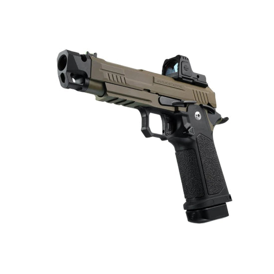 Arcturus Vanguard Hi-Capa 4.3 GBB Green Gas Airsoft Pistol w/Optics Ready Slide & Compensator & ARS-1 Red Dot Combo - Black/Tan