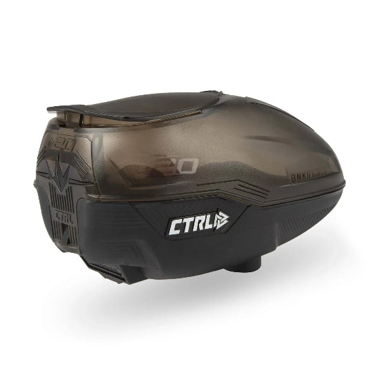 Bunkerkings CTRL 220 Paintball Loader DUST SMOKE BLACK BACK CORNER VIEW