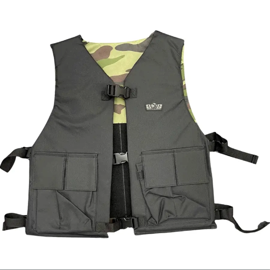 GXG Reversible Padded Tactical Paintball Vest with 2+1 Pod Harness Black / Woodland