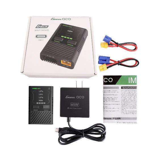 Gens Ace LiPo/LiHV/LiF3/2-12S NiMH iMars Mini G-Tech USB-C 2-4S 60W Battery Charger