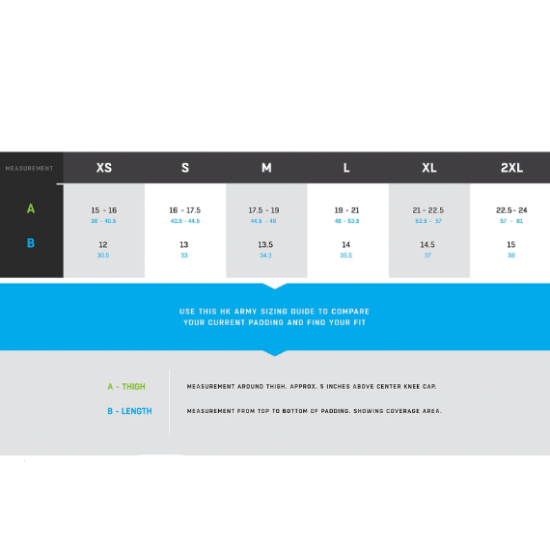 HK Army CTX Knee Pads Sizing Chart