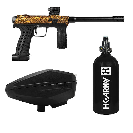 HK Army EMEK100 Paintball Gun Package w/Speedster Loader and 48ci 3000psi HPA Tank - Machine Gold