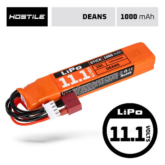 Hostile Energy LiPo Battery 11.1v 1000mAh 15C Stick (Dean Connector)