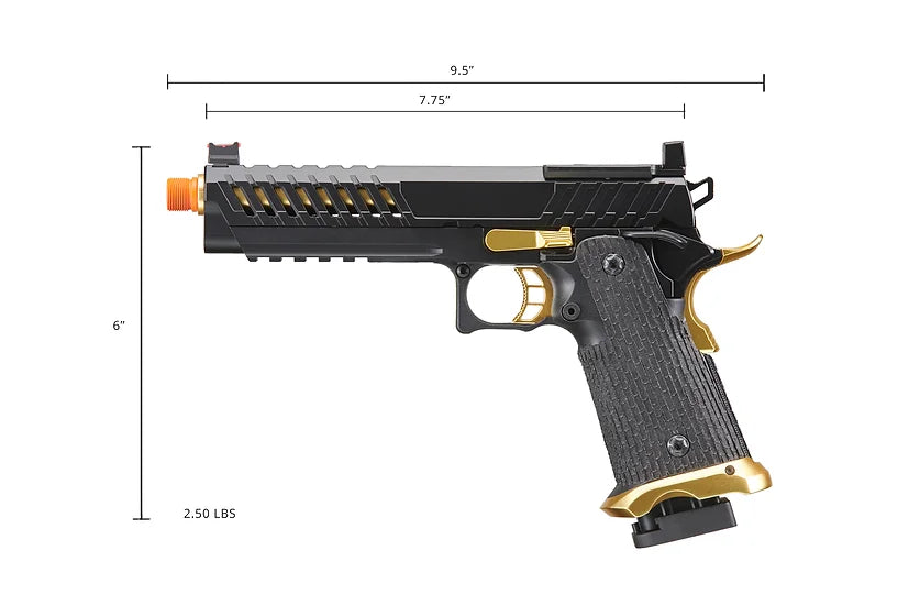 Lancer Tactical Knightshade Hi-Capa 5.1 Gas Blowback Airsoft Pistol - Black/Gold