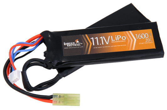 Lancer Tactical Airsoft AEG LiPo 11.1V 1600mAh 20C Nunchuck Rechargeable Battery (Mini Tamiya)