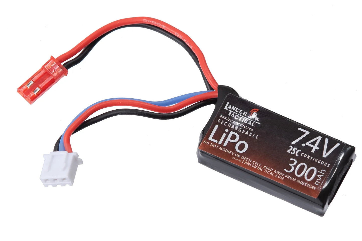 Lancer Tactical Airsoft AEG LiPo 7.4V 300mAh 25C Rechargeable Flat Battery (JST)