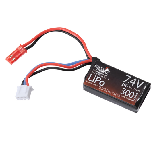 Lancer Tactical LiPo 7.4V 300mAh 25C Rechargeable Flat FCU Battery (JST)