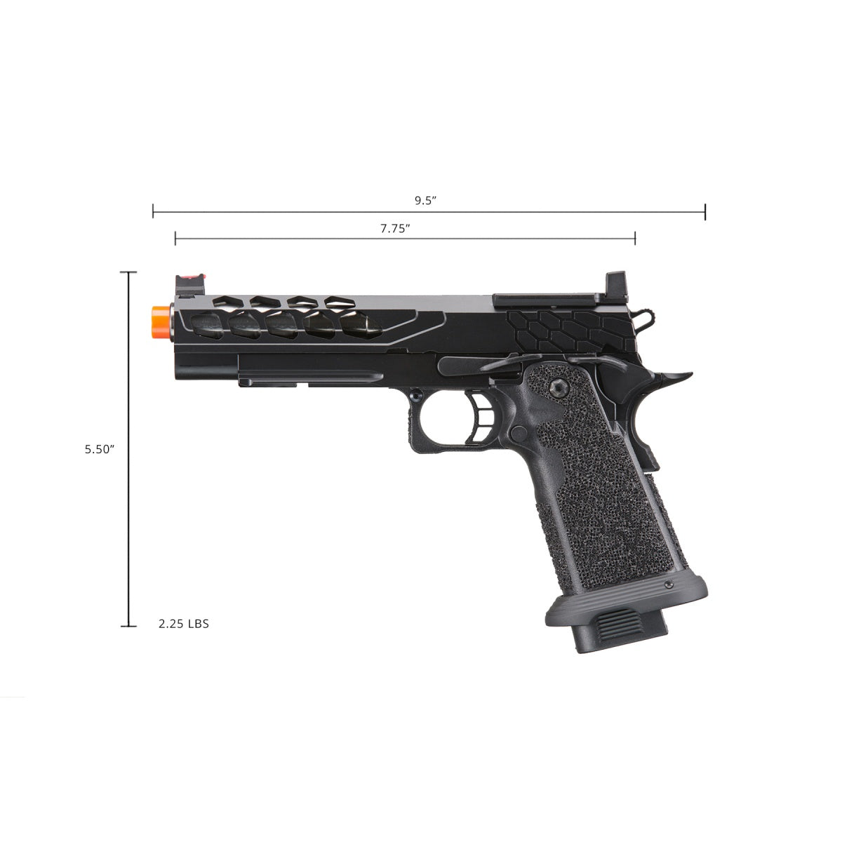 Lancer Tactical Stryk Hi-Capa 5.1 GBB Green Gas Airsoft Pistol w/Red Dot Mount - Black