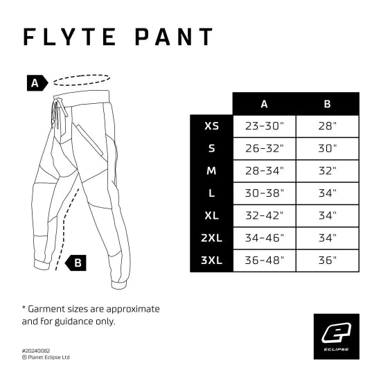 Planet Eclipse Beast Flyte Pants - Black Sizing Chart