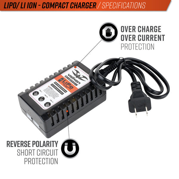 Valken Airsoft 2-3 Cell LiPo/Life Battery Compact Smart Charger (USA)