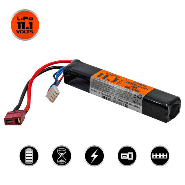 Valken Energy Airsoft AEG LiPo 11.1v 1000mAh 20C Rechargeable Battery (Stick Style) (Deans)