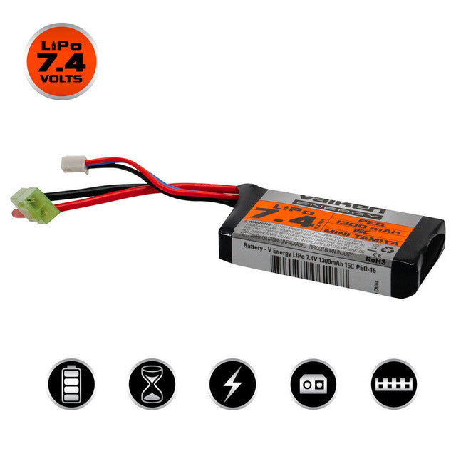 Valken Energy Airsoft AEG LiPo 7.4v 1300mAh 20C PEQ Rechargeable Battery (Mini Tamiya)