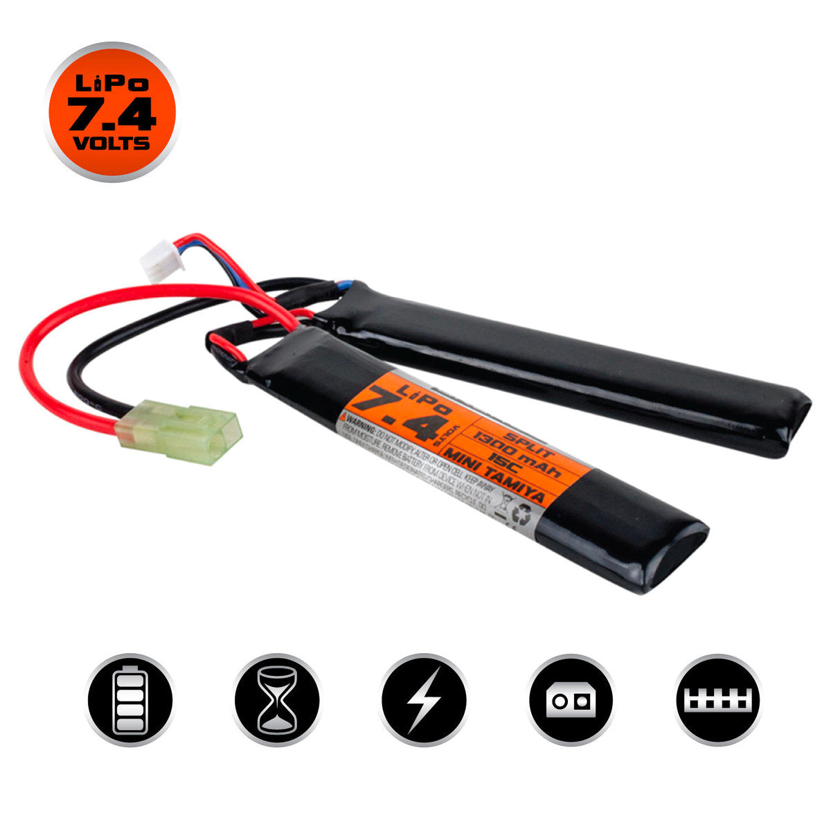 Valken Energy Airsoft AEG LiPo 7.4v 1300mAh 30C Rechargeable Battery (Split Style) (Mini Tamiya) (GG05-03)