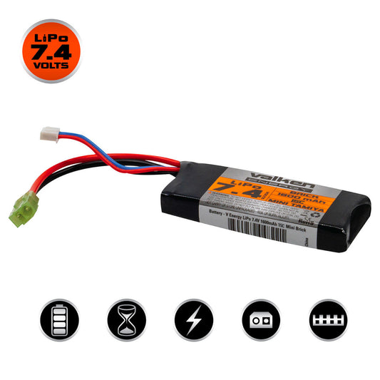 Valken Energy Airsoft AEG LiPo 7.4v 1600mAh 30C PEQ Rechargeable Battery (Mini Brick Style) (Mini Tamiya)