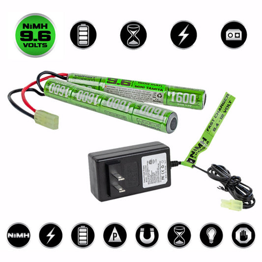 Valken AEG NiMH 9.6V 1600mAh Split Battery & 1A Smart Charger Power Kit