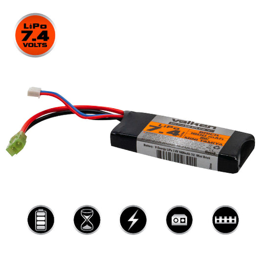 Valken Energy LiPo 7.4v 1600mAh 15C PEQ Battery (Mini Brick Style) (Mini Tamiya)