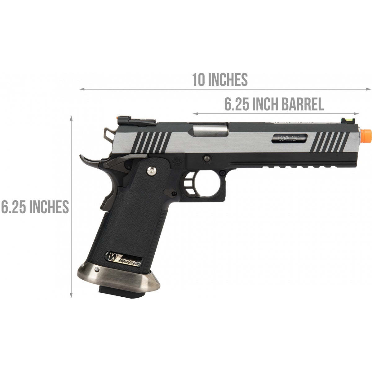 WE Tech 1911 T-Rex Competition Hi-Capa w/Sight Mount & Top Ports Airsoft Pistol - 2 Tone Black/Silver